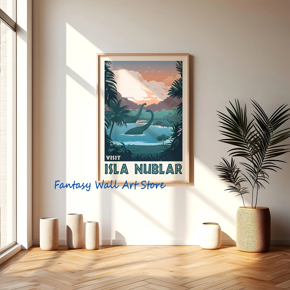 Visit Isla Nublar Life Finds A Way Canvas Print  90's Movie Poster Film Quote Wall Art Science Fiction Movie Enthusiasts Gifts