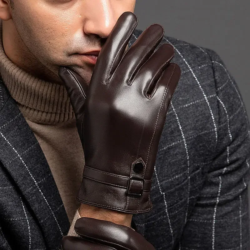 

2024Men's Autumn and Winter Fashion Brand 100% Genuine Leather Gloves Season Warm Driving Business Top Sheepskin Fashion Gloves