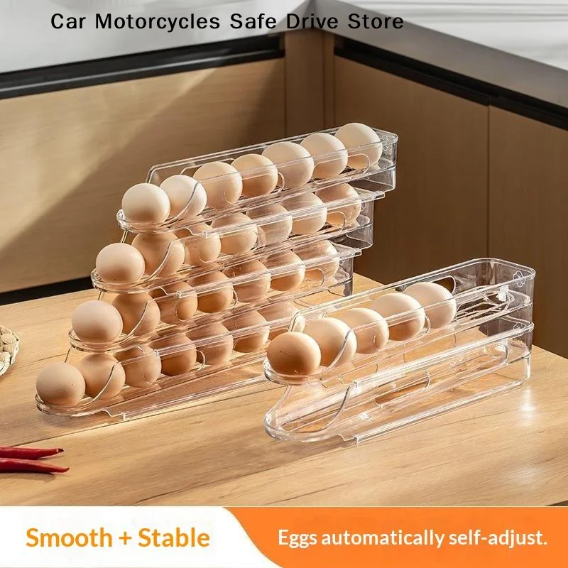 【M】Transparent PET Auto Roll-Down Egg Holder, Fridge Space Saver Egg Storage Box, Automatic Rolling Egg Rack For Refrigerator