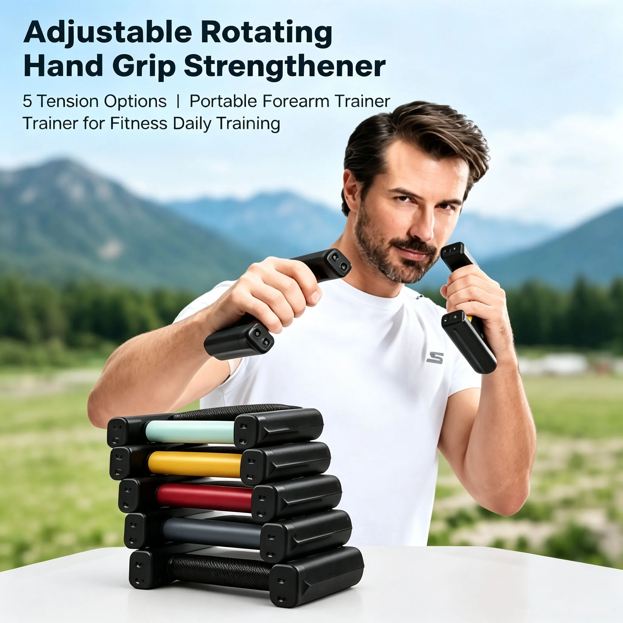 Adjustable Rotating Hand Grip Strengthener 5 Tension Options  Exerciser Portable Forearm Trainer for Fitness Daily Training