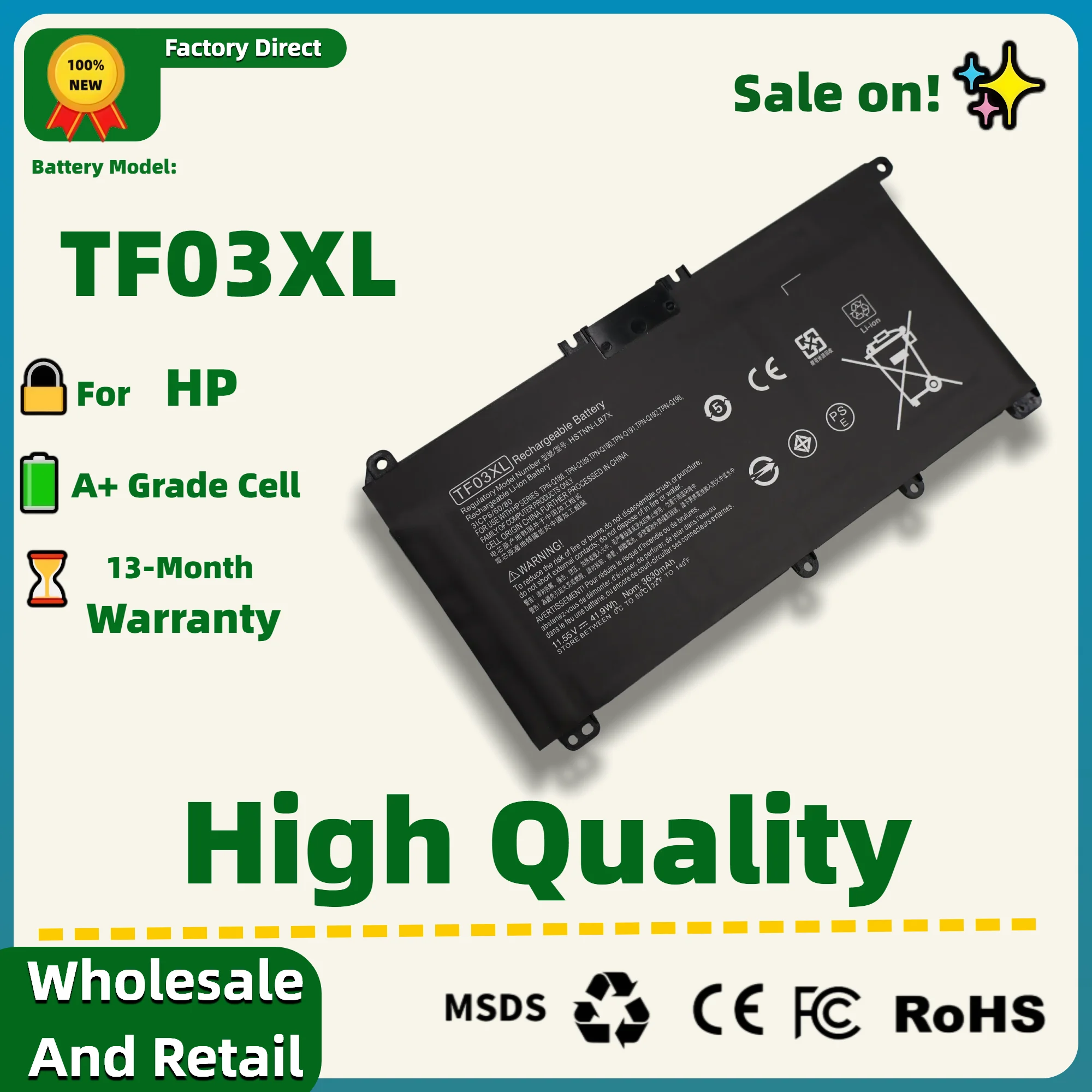 Factory Direct TF03XL TF03 For HP Laptop Battery Pavilion 17-BY 17-AR 15-C 15-CD TPN-C136 TPN-I130 TPN-Q207 HSTNN-UB7J HSTNN-LB7