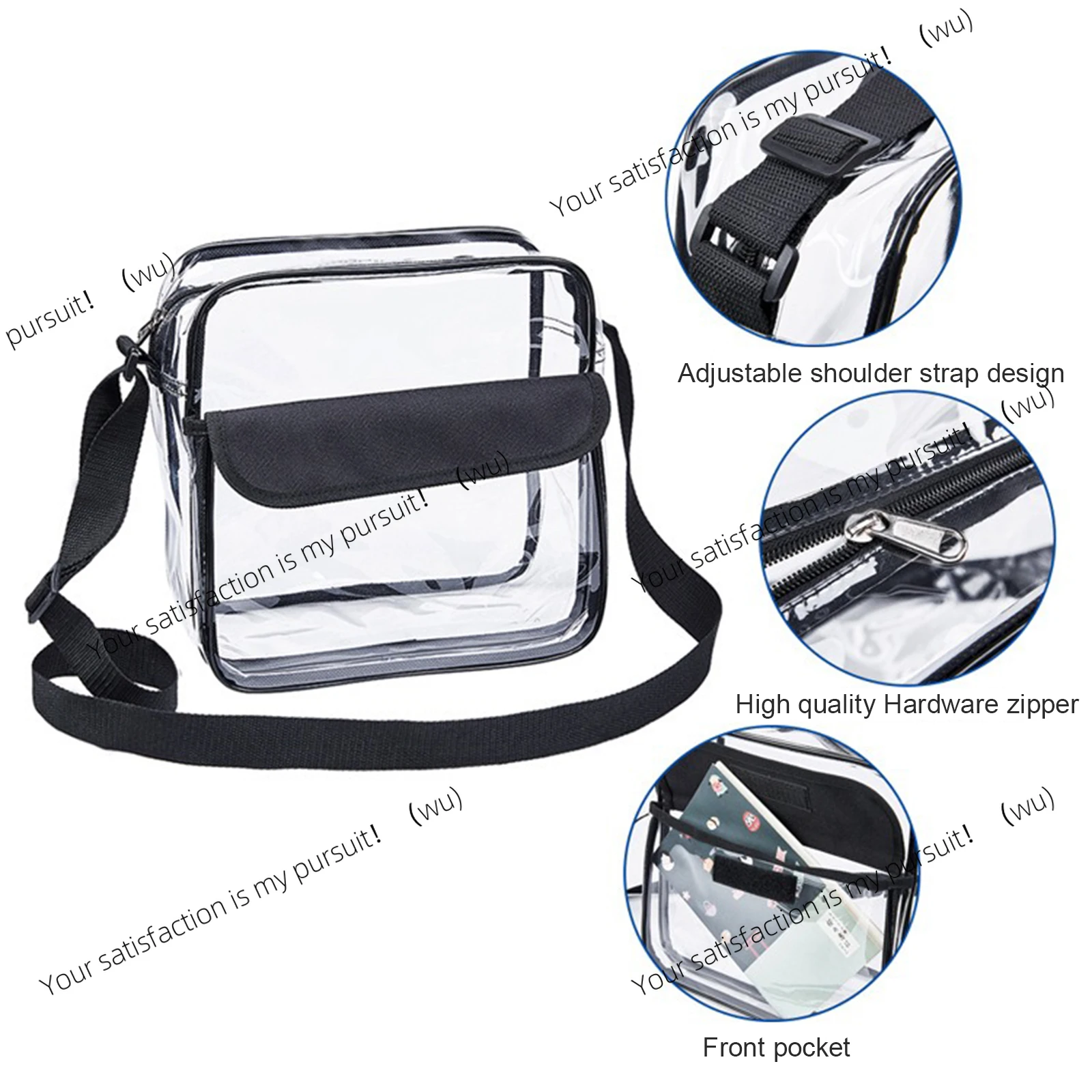 Ladies transparent messenger bag, adjustable long belt transparent casual outdoor simple shoulder