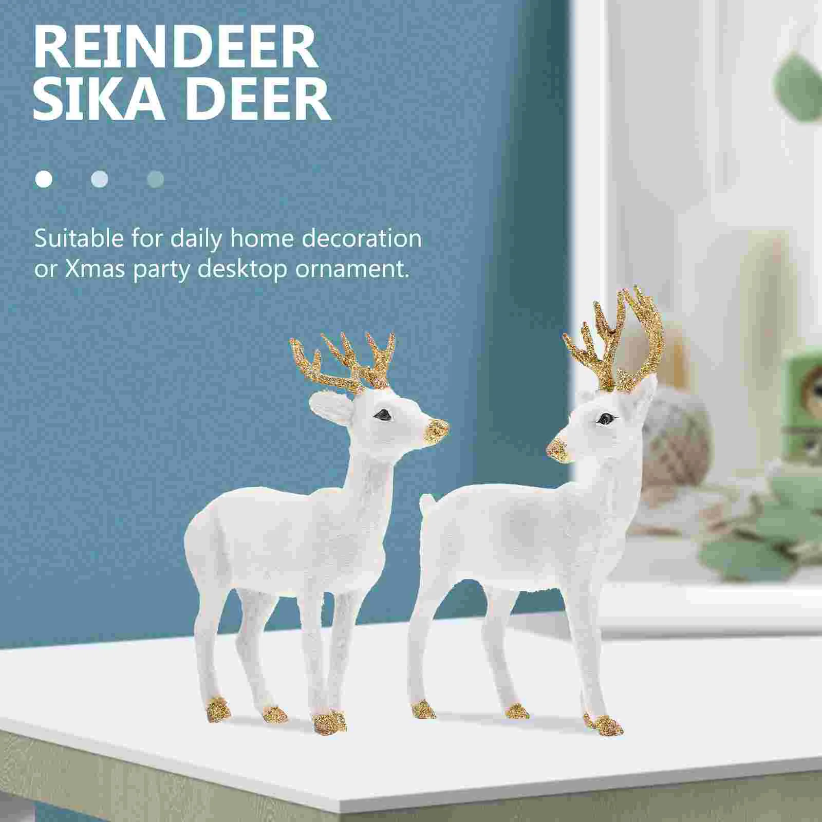 

2 Pcs Simulated Sika Deer Decorations Ornament Room Table Animal Figure Polyethylene Desktop Home Tabletop