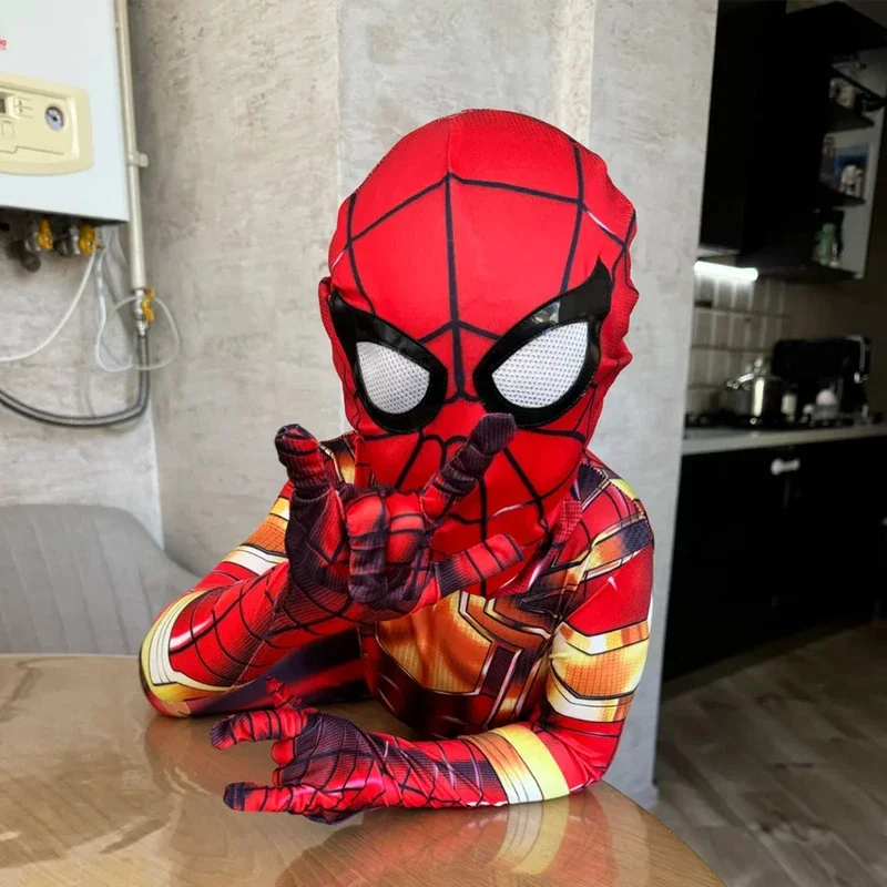 SN55Spiderman Iron Man Costume Kids Superhero Cosplay Bodysuits with Mask 3D Style 3-12 Years Boys Role Play Clothes@54WE