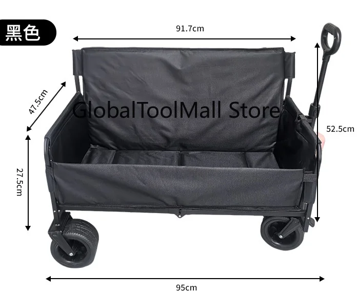 Folding Beach Wagon Cart Big Wheels Push-Pull Handle Drink Holders for Camping Garden Outdoor Cargo Carrier Bracket