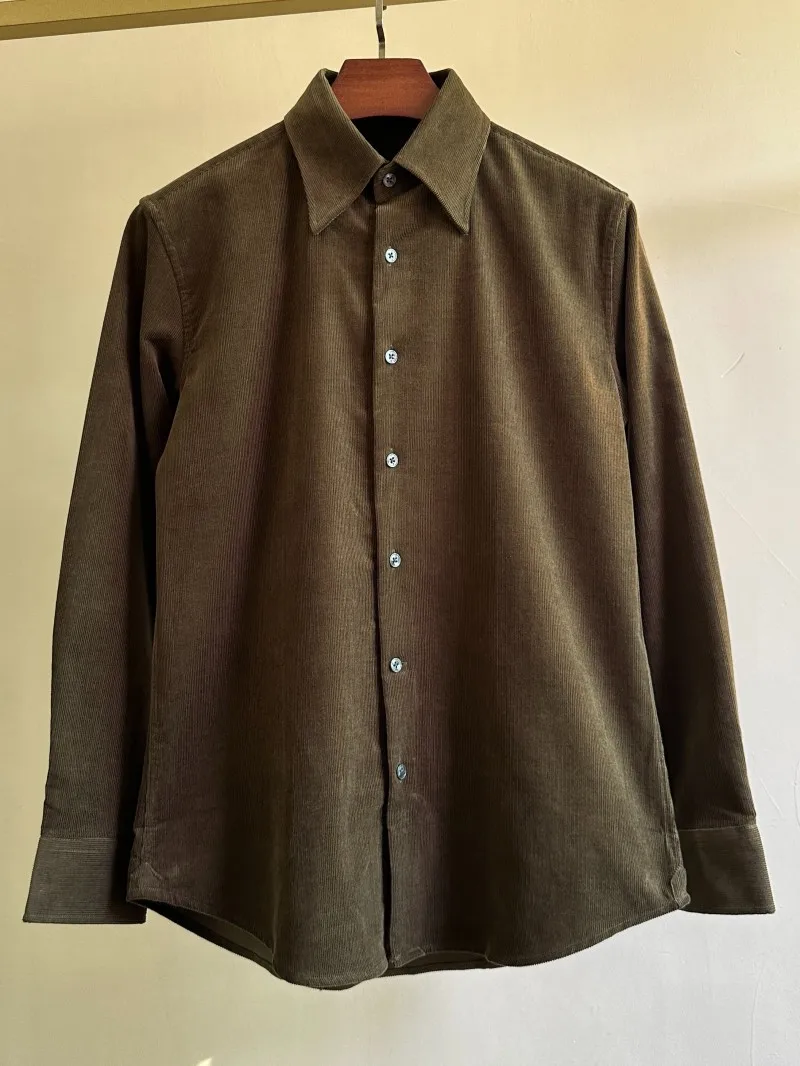 

New 2025 Men's mat Sle Long Sve Corduroy Casual irt Busin Casual Iron-Free Cotton irt Stand Fit Button up
