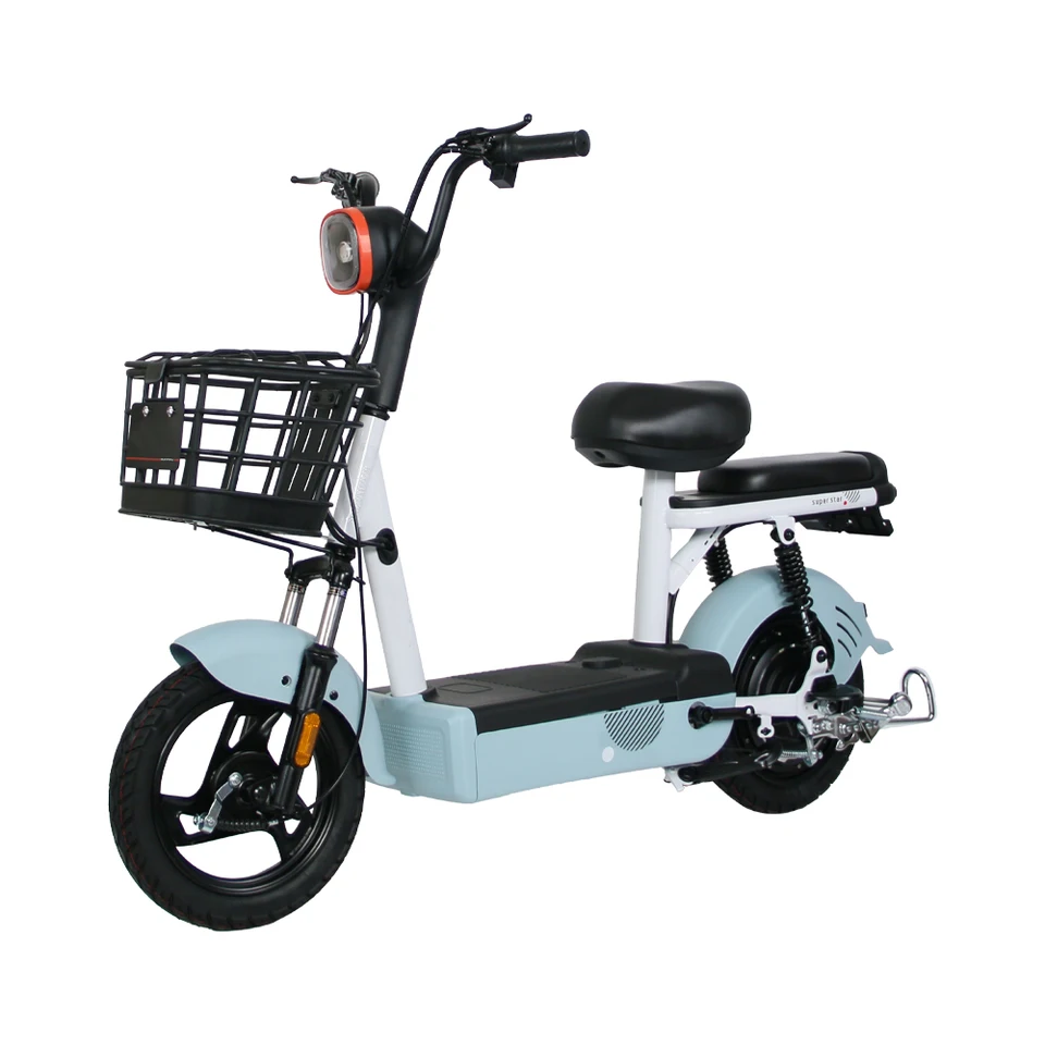 Cheap Price 350W 48V Step Through Ebike City 14 Inch Electric Scooter Bike With Basket image 3