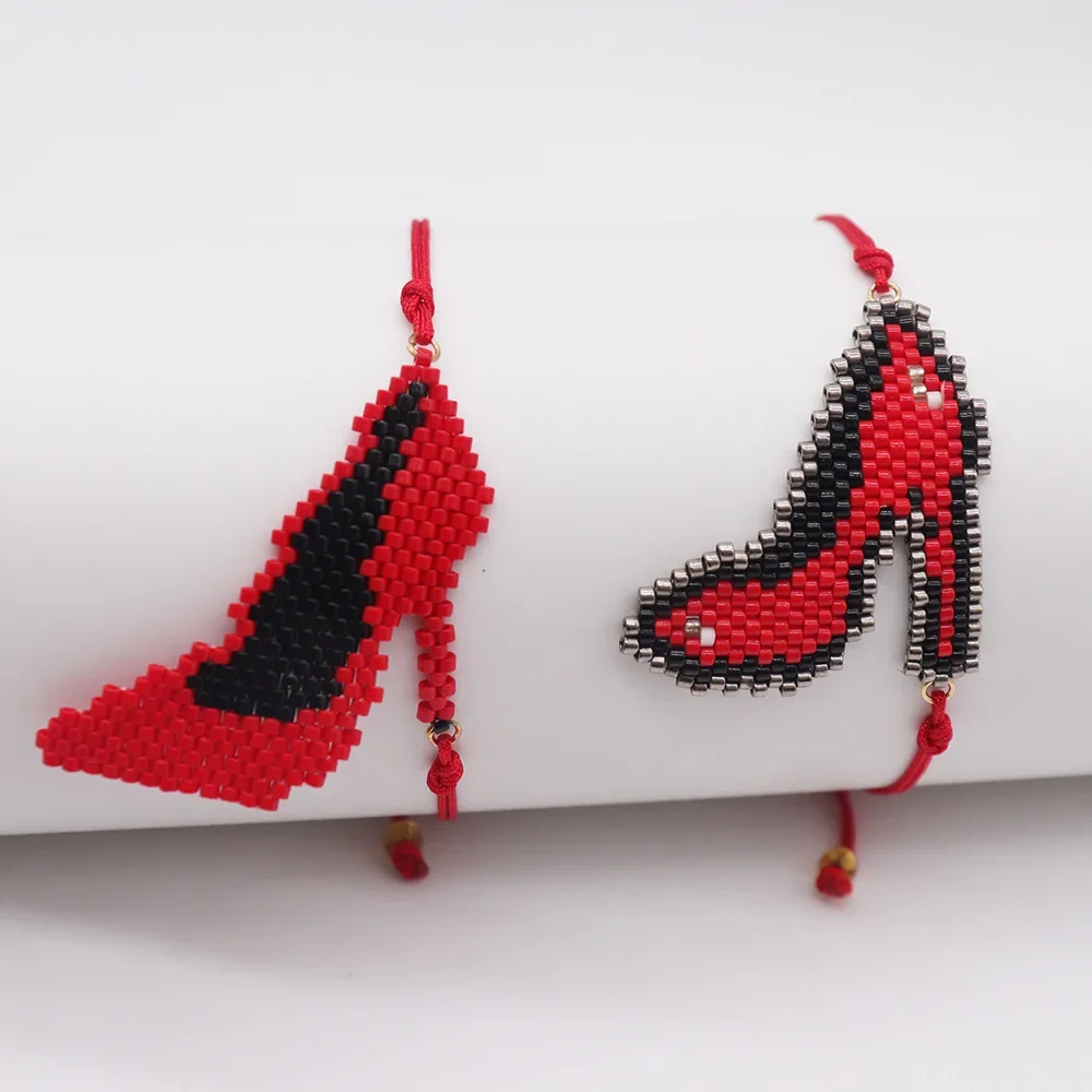 Beaded Bracelet  Hand woven  red  high-heeled shoes  pattern  originality  Adjustable  Simplicity  Bohemia  Beaded Bracelet