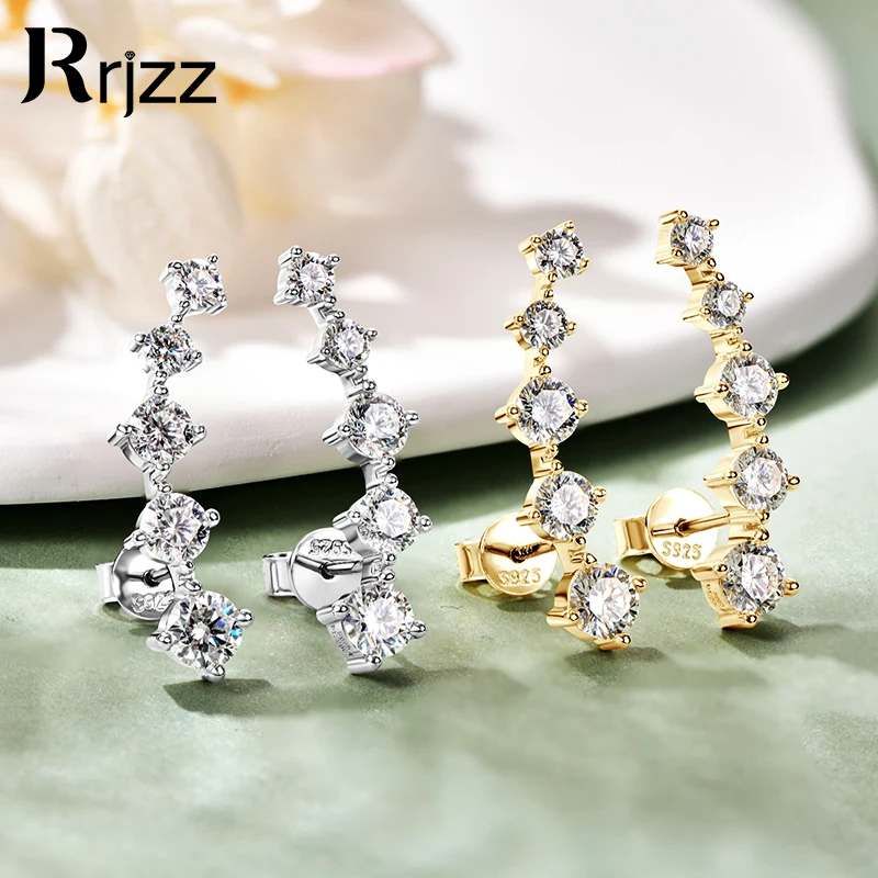 

Rrjzz Gradient Round Moissanite Ear Stud 925 Sterling Silver Left-Right Symmetrical Earrings for Women Party Daily Jewelry Gift