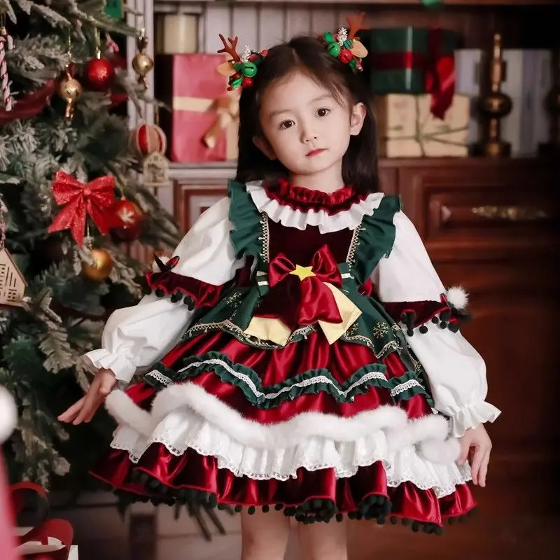 

Christmas Lolita Dress New Year Ceremonial Dress Girls' Holiday Party Dress Children's Winter Princess Dress Tiered Holiday Gift