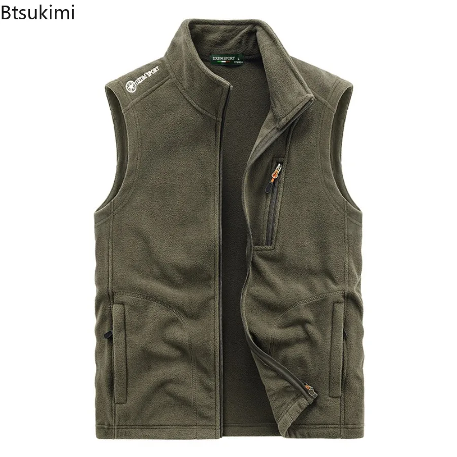 New Autumn Winter Men's Thick Warm Vests Solid Stand Collar Polar Fleece Sleeveless Jackets Outdoor Casual Sports Waistcoats Man