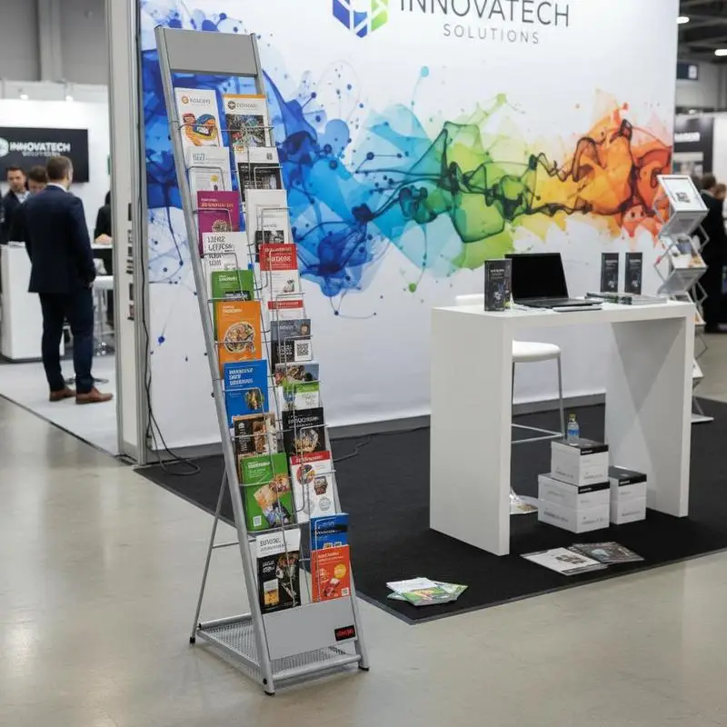 Brochure Display Rack, 10 Pockets Magazine Literature Display Stand, Portable Floor Standing Magazine Rack, Metal Newspaper Catalog Holders for Shop, Exhibitions, Office, Trade Show, Silver