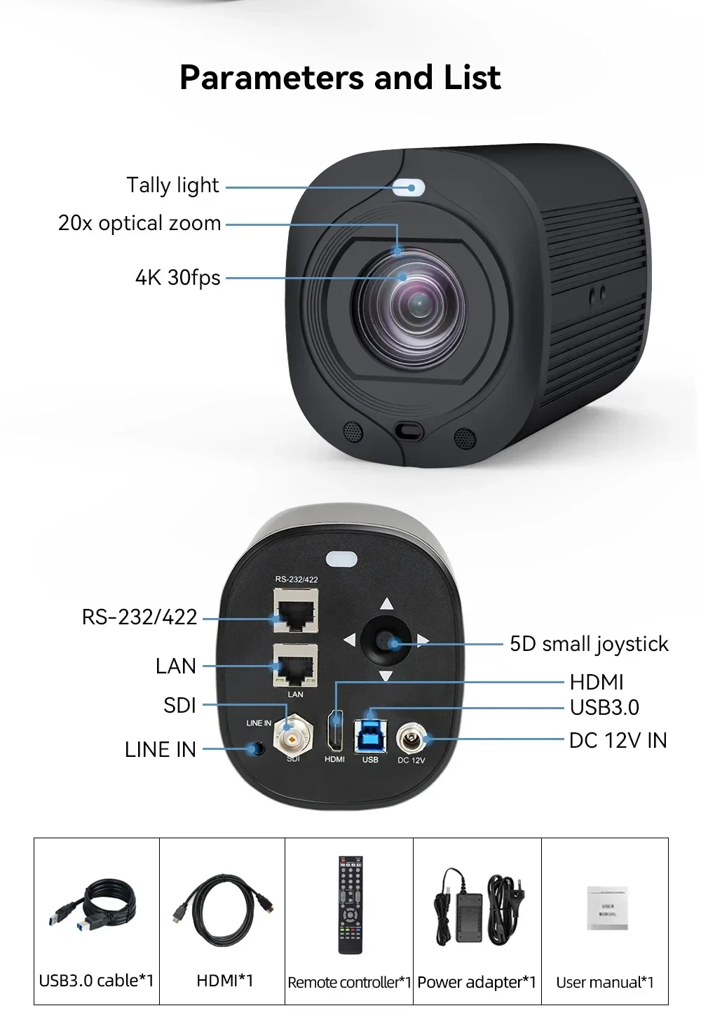 

2026 Новинка! USB-камера с 20-кратным оптическим зумом, 1080p PTZ, 4K NDI для видеоконференций и трансляций, напрямую от производителя