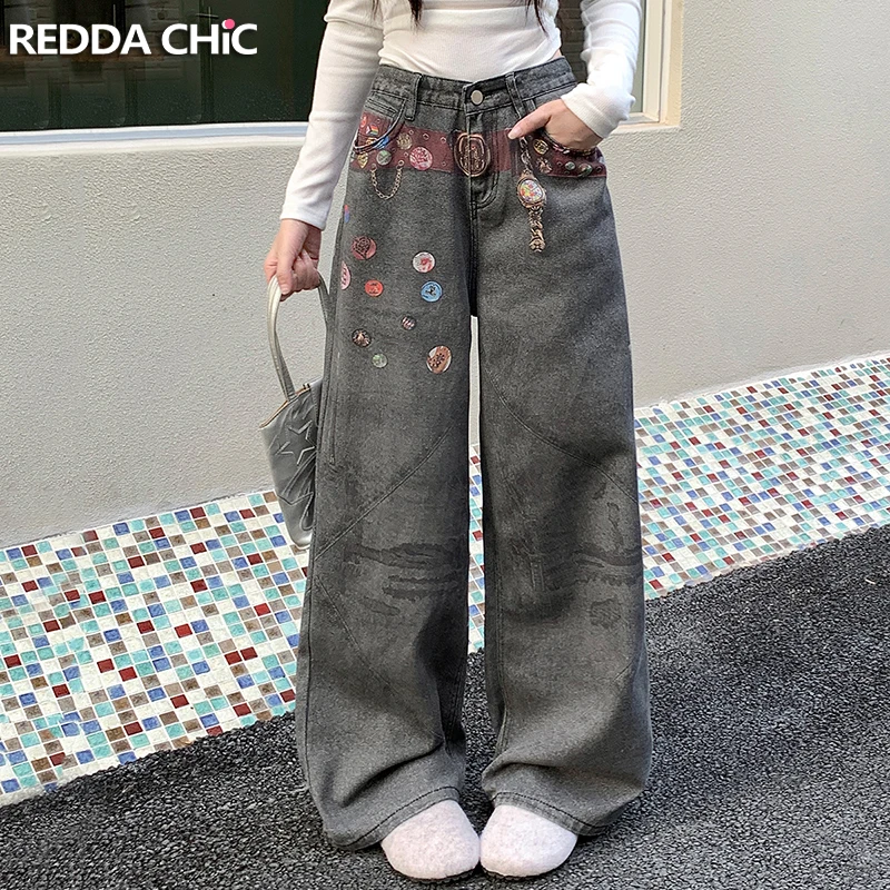 ReddaChic Twister 3D Print Wide Leg Pants Women Men Baggy Jeans Do Old High Waist Straight Trousers Hip Hop Unisex Streetwear