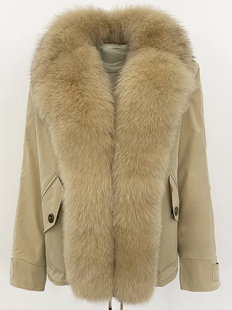 เสื้อผ้าฤดูหนาวใหม่สำหรับผู้หญิง เสื้อแจ็คเก็ตขนเป็ดแท้แฟชั่นแบบสั้น เสื้อโค้ทขนเป็ดสีขาว เสื้อแจ็คเก็ตขนสุนัขจิ้งจอกธรรมชาติสำหรับผู้หญิง