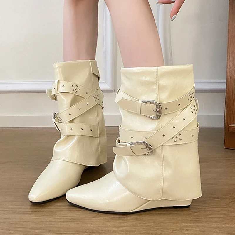 

Pointed Toe Women's Ankle Boots Wedges Designer Luxury Shoes 2025 New Trend Fashion Winter Boots Pumps Dress Mujer Chelsea Botas