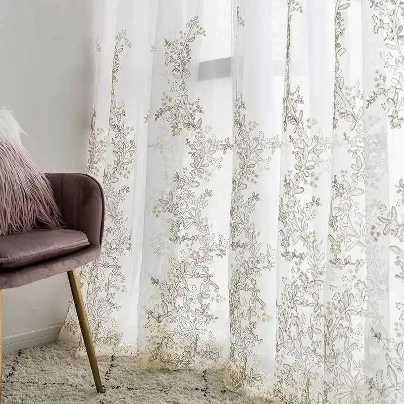 

European Luxury Embroidery White Lace Curtains for Living Room Bedroom Window Screen White Gauze Tulle Window Curtain French