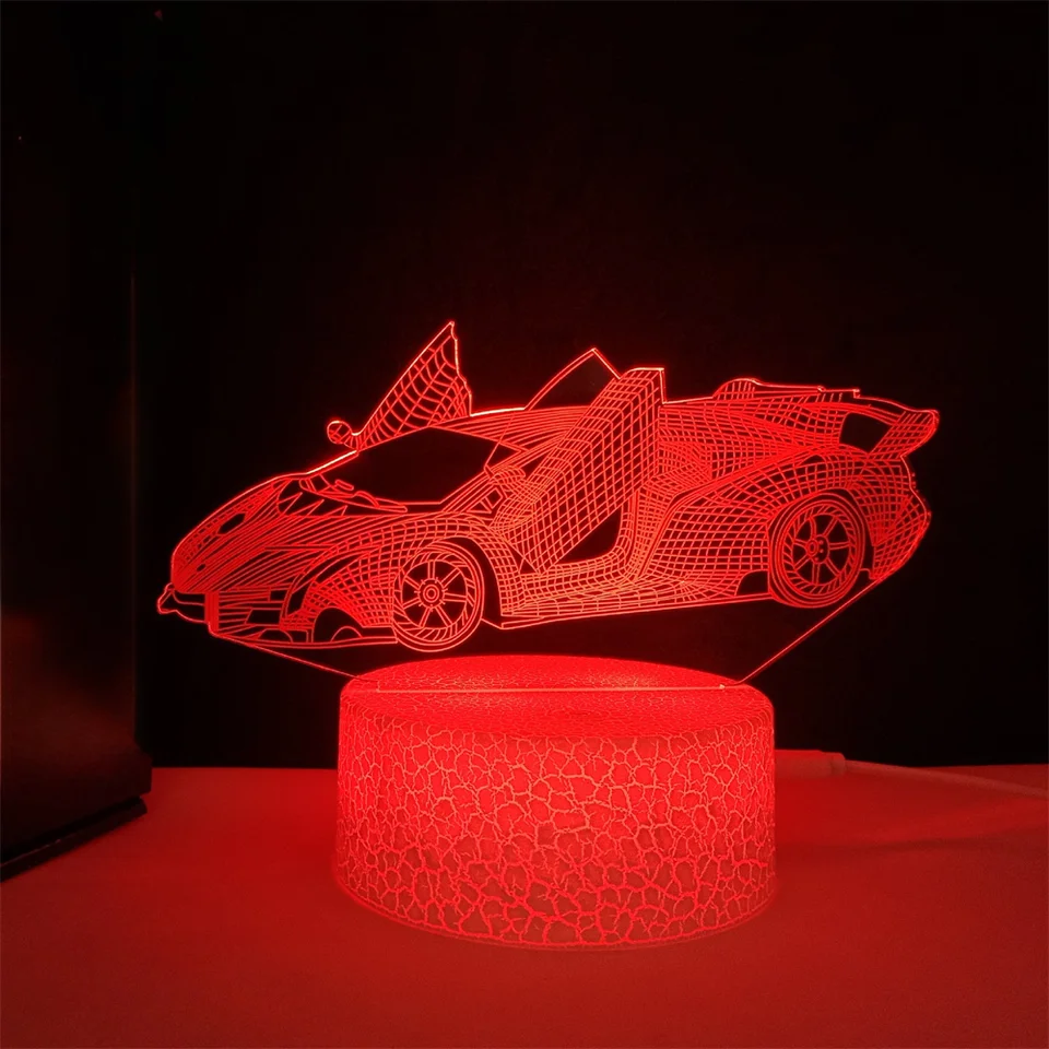 Lampeez 3D LED Racing Car Night Light – 16 Colors, Remote Control, Dimmable, USB Powered, Cool Gift