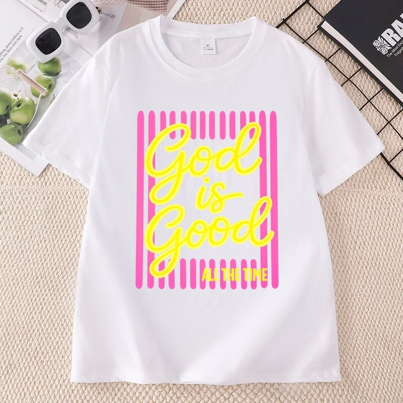 God Is Good All The Time Tee Cute Christian T-Shirt Faith Based T-Shirts for Women Cotton Short Sleeve Round Neck Tees Clothing