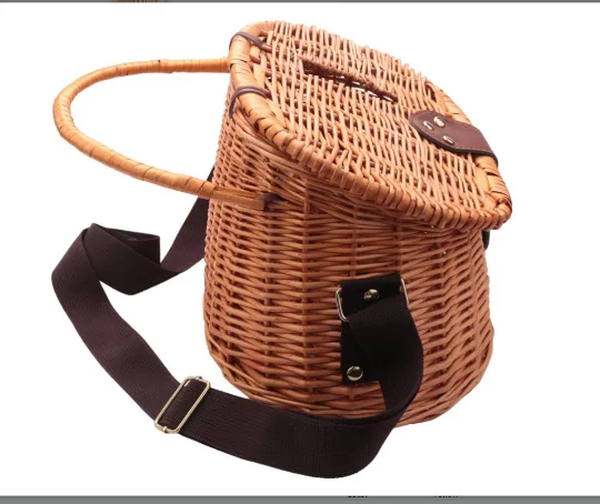 Hand rattan fish basket, wooden fishing bucket