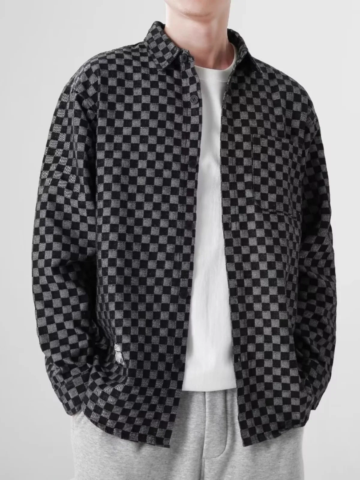 

Large Size 300 Pou Plaid Long Sve Men's irt Autumn Casual Loose Hong Kong Sle Trendy Brand High-End Feeling Denim J...