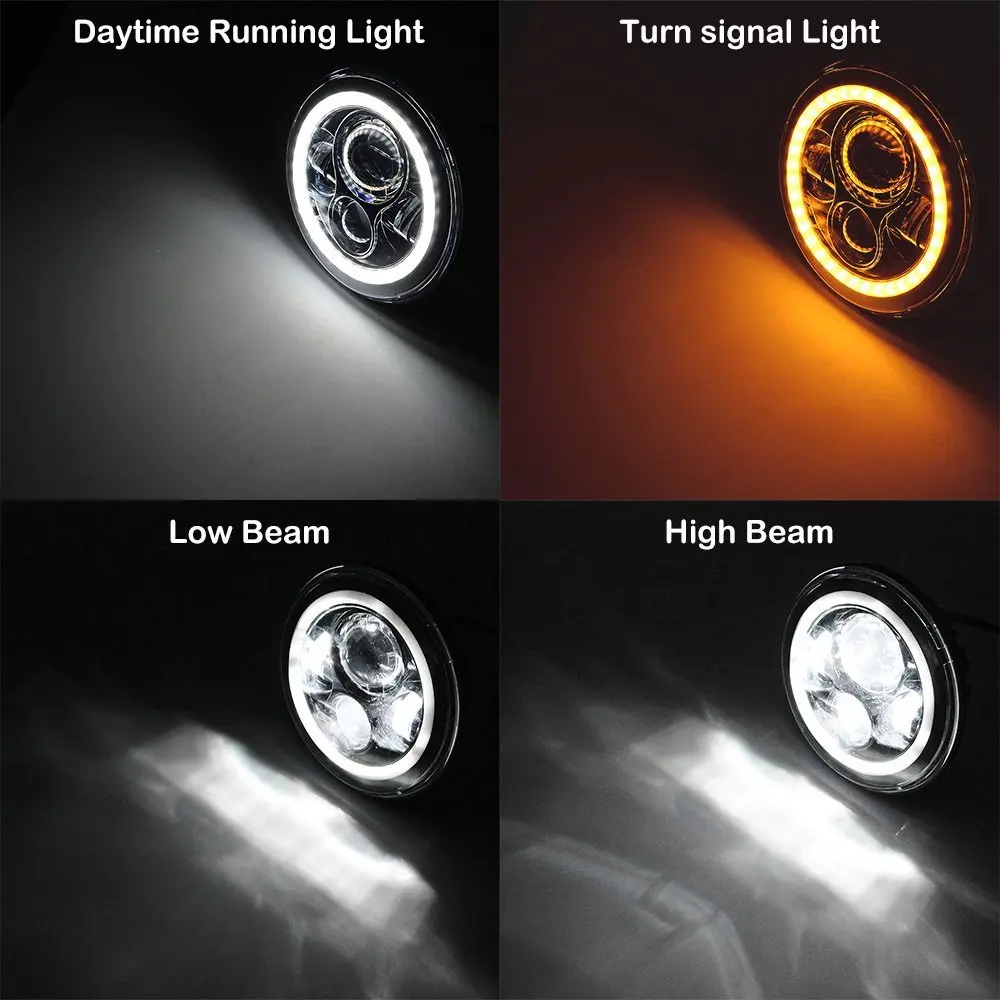2pc 7 Polegada faróis led drl halo anel âmbar anjo olho para lada niva 4x4 uaz jeep wrangler jk motocicleta offroad 12v 24v