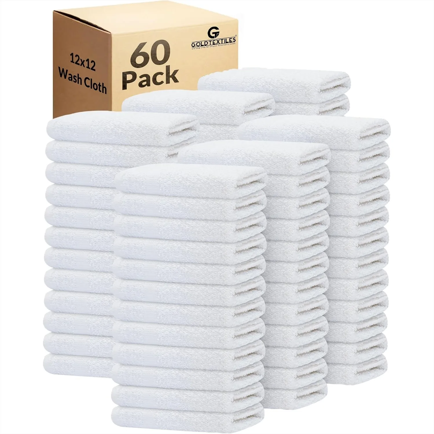 

60 Pack Cotton Blend Washcloths 12x12 Inches - Quick Dry Soft Cleaning Rags for Bathroom, Kitchen, Gym, and Spa
