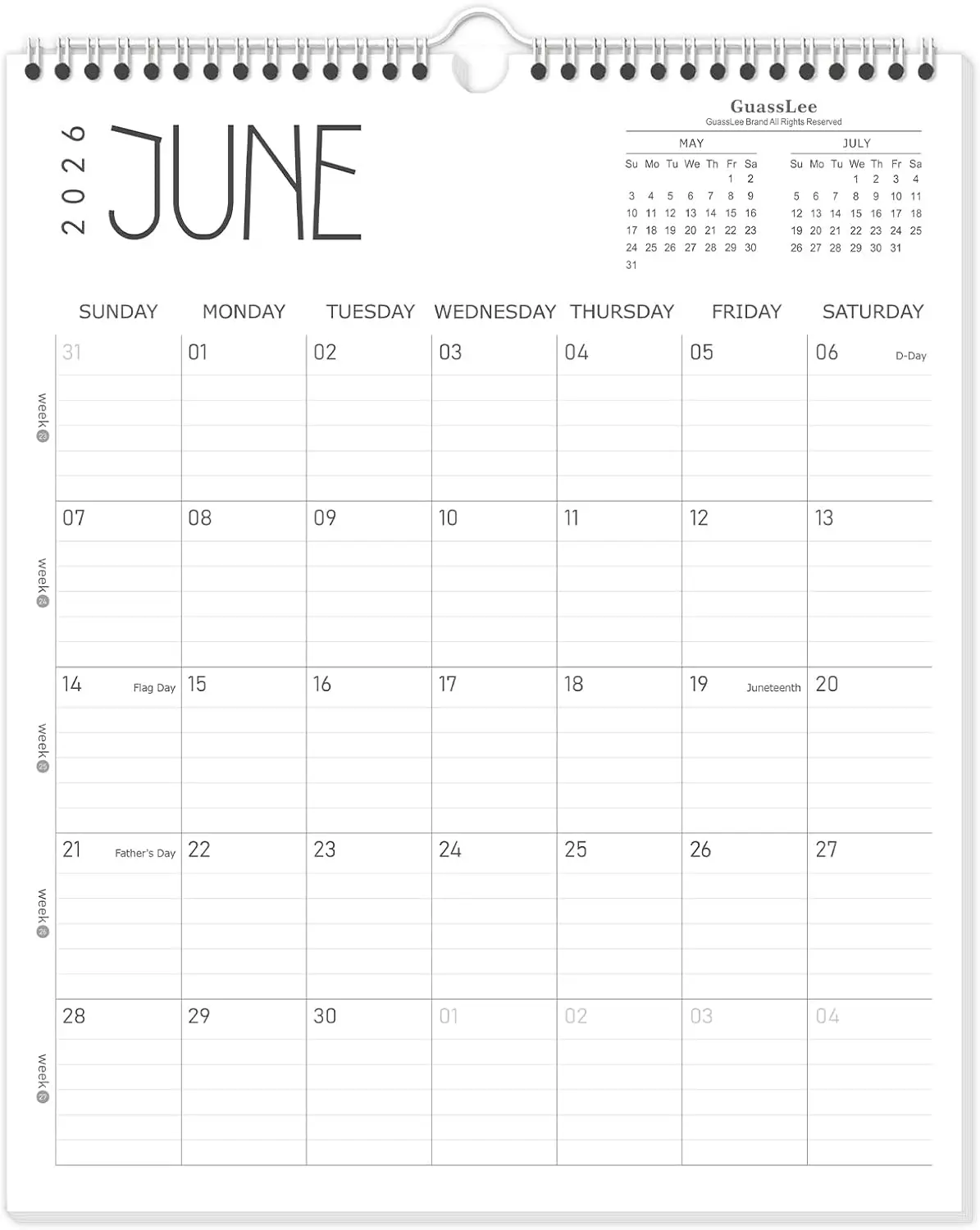 

14x11.5 Inch Vertical Wall Calendar 2026-2027, 13 Month Hanging Planner from June 2026 to June 2027, Spiral Bound Monthly Calendar for Home Office School