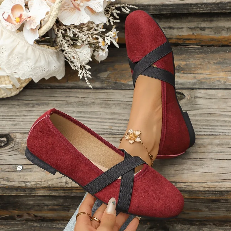 2026 Solid Color Simple Non Slip Women's Flats and Loafers Fashion Retro Cross Strap Shallow Soft Sole Women Shoe Сабо Женские