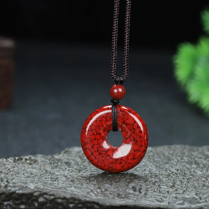 Natural Crystal Sand Safety Buckle Necklace High Content Cinnabar Couple's Birthday Gift Pendant Batch