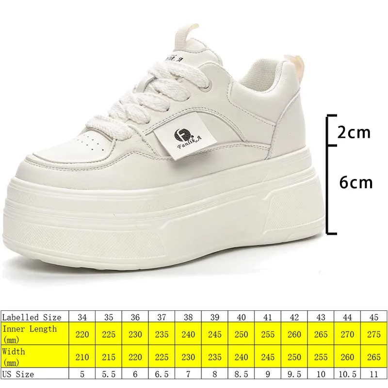 Fujin 8cm 2024 Women Spring Autumn Vulcanize Platform Chunky Sneakers Fashion Ladies Genuine Leather Lace Up Stable High Shoes