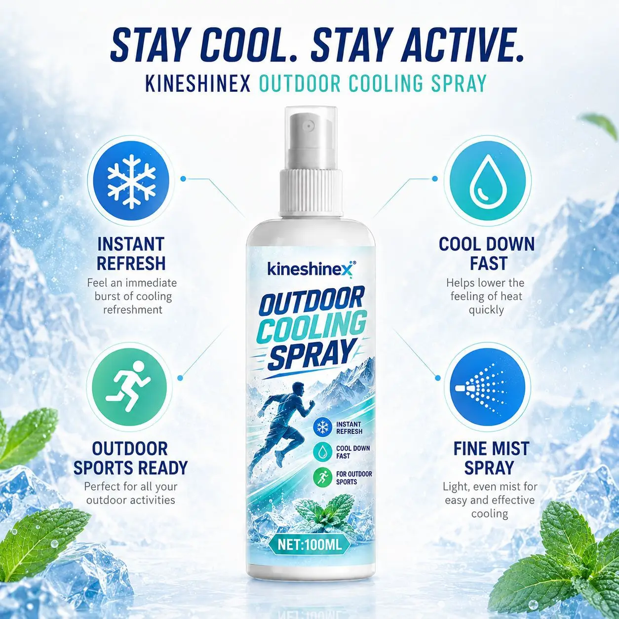 Outdoor Cooling Spray 100ml–Instant Refresh for Running,Cycling,Hiking,Camping,Fine Mist Cooling Mint Formula,Beat the Heat Fast view 6