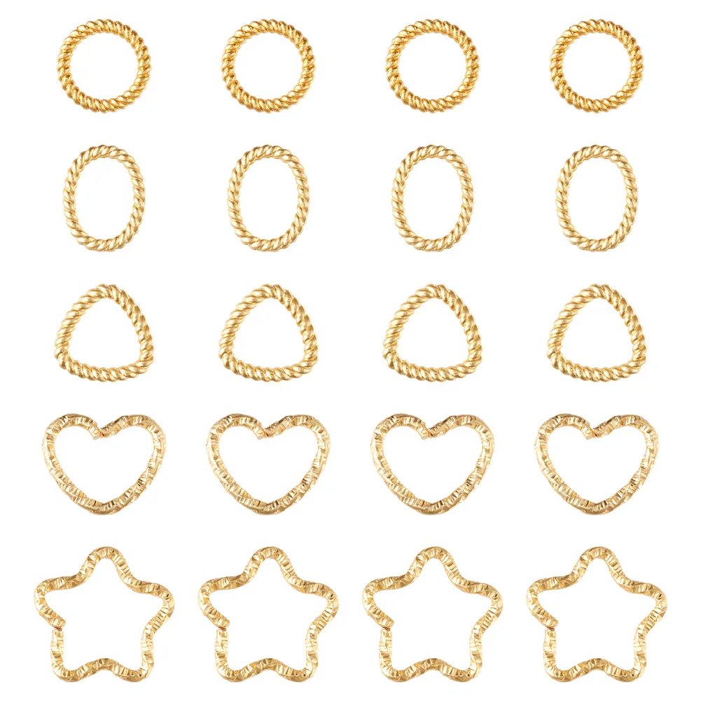 

24Pcs Alloy Linking Rings Twist Star/Heart/Triangle Real 18K Gold Plated Link Connector For DIY Keychain Earring Jewelry Making