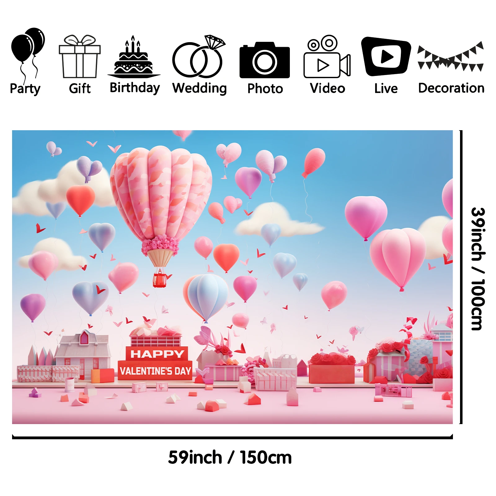 1PCS 100x150cm Valentine'S Day(23) Theme Backdrop,Photography Background,Used To Gifts,Activities Or Other Party Decoration