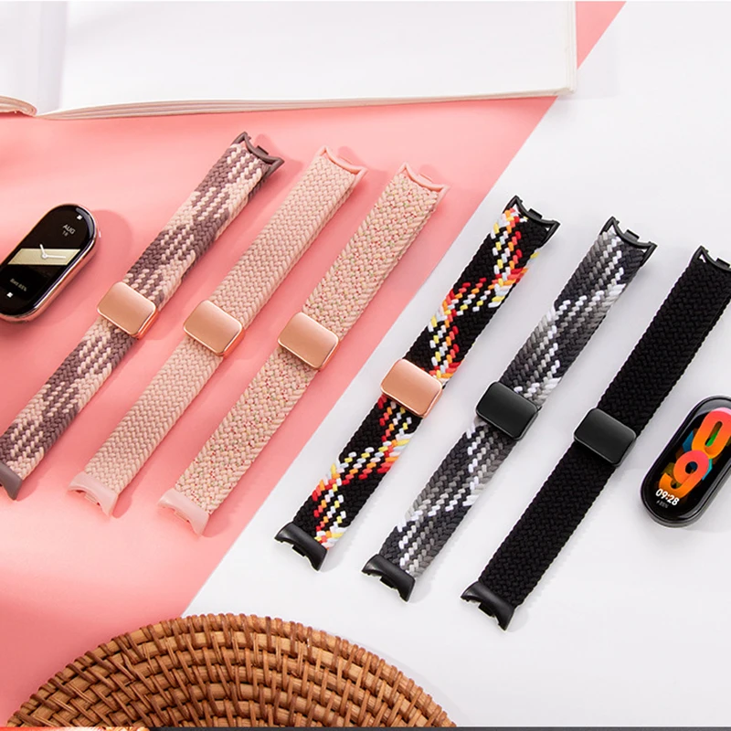 Magnetic Braided Strap Xiaomi Mi Band Nylon Solo Loop Adjustable Watchbands Replacement Correa Bracelet For Miband 8 NFC mi 9