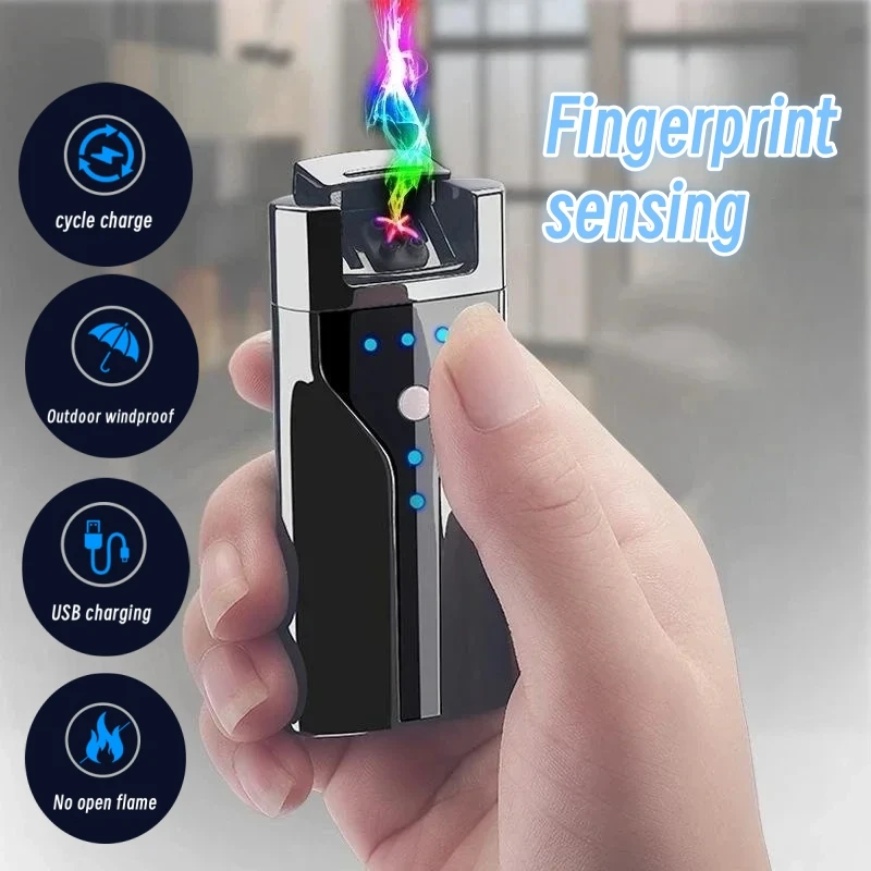 

Double Arc Pulse Windproof Silent USB Charging Metal Flameless Lighter Outdoor Power Display Men's Cigarette Accessories Gift