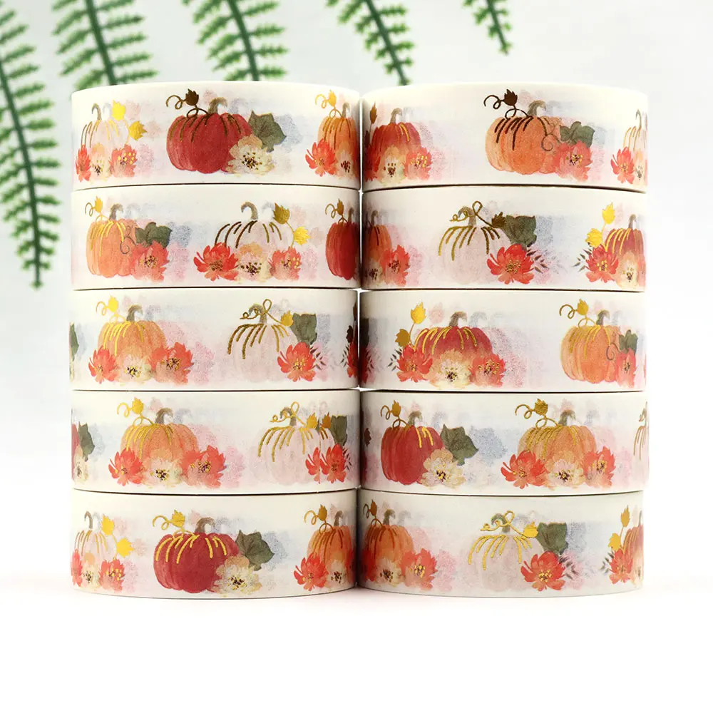 1PC 15MM*10M Seamless Watercolor Pumpkins fall patterns Washi Tape Sticky Adhesive Tape Scrapbooking Album DIY Decorative Tape