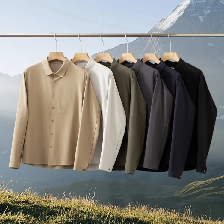 

Мужская рубашка с длинным рукавом для весны и осени, эластичная в четырех направлениях, для повседневной носки, высококачественная, с тейпированными швами, приятная к коже, дышащая, повседневная.