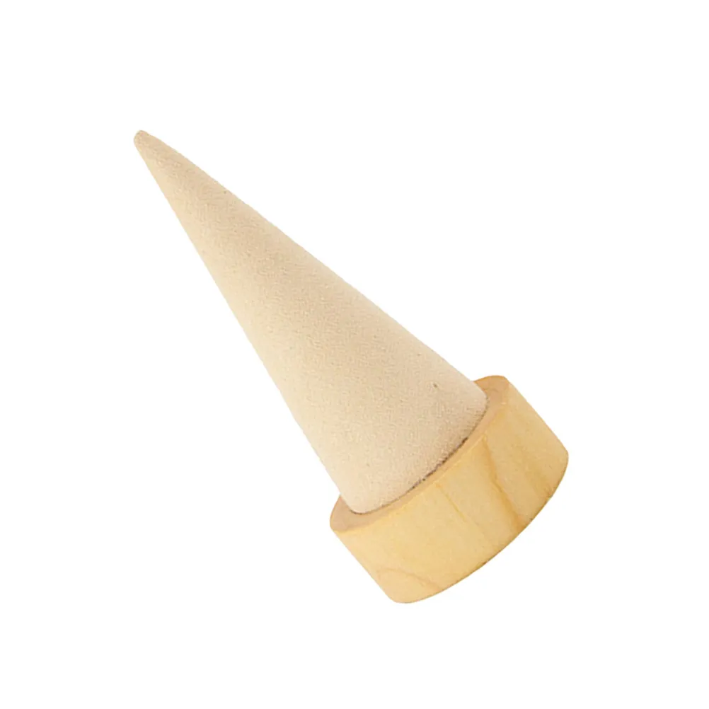 

Creative Solid Wood Cone Shape Ring Holder Jewelry Display Organizer Beige Wooden Storage Rack for Home Bedroom Bathroom