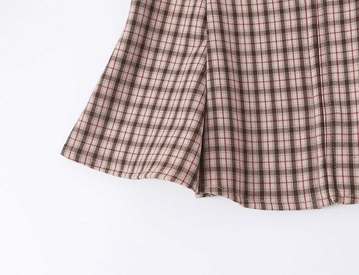 KONDALA Schickes Damen-Herbst-Freizeit-Karomuster-Anzug-Set, schmales Kurzarmhemd + gerade lange Hose mit Reißverschluss, modisch 2026, Vintage-Büro-Set – Detail 8