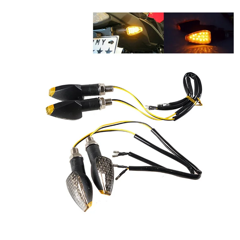 4 Pieces Motorcycle Indicators Flowing Turn Signal Lights 14 LED 12V Motorbike LED Indicator Blinker Amber Lamp