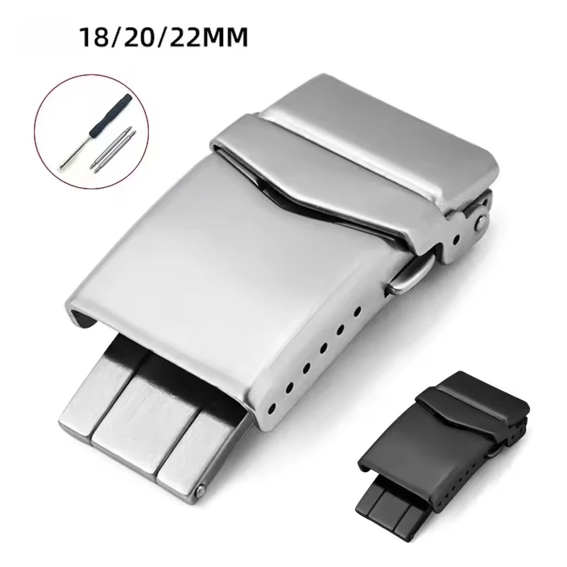 Watchdives Uhrenverschluss, 18 mm, 20 mm, 22 mm, silberfarben, faltbar, gefräster Sicherheitsverschluss, Ersatz-Uhrenschnalle aus Edelstahl