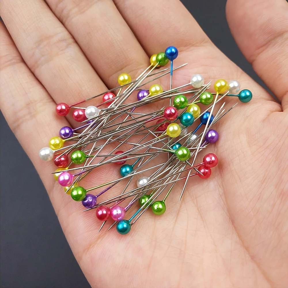 100 Stück/Box 40mm Runde Perlenfarbene Kopfnadeln, Gerade Positioniernadeln zum Quilten, Schneiderei, DIY-Näharbeiten – Detail 5