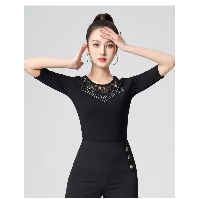 Latin Dance Practice Costumes Lady National Standard Dance Dress Top Femaletop Women Sexy Lace Dance Performance Training Wear