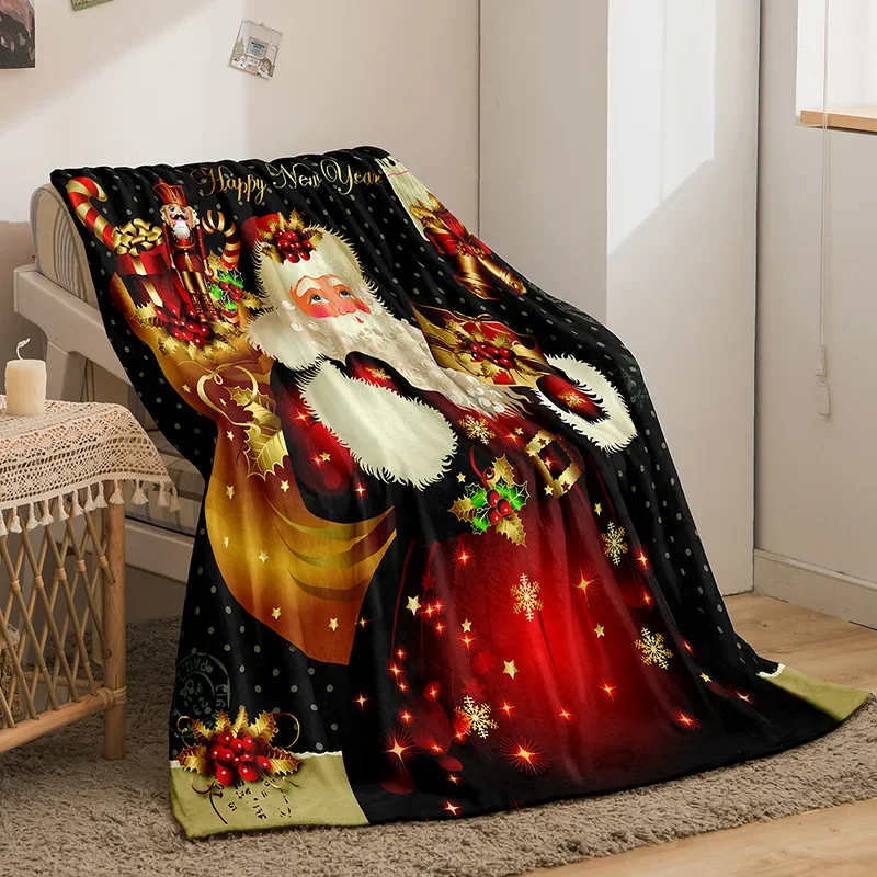 Christmas Flannel Throw Blanket Christmas Decor Gift, Microfiber Tree Santa Claus Snowman Couch Bed Sofa Blanket Travel Blanket