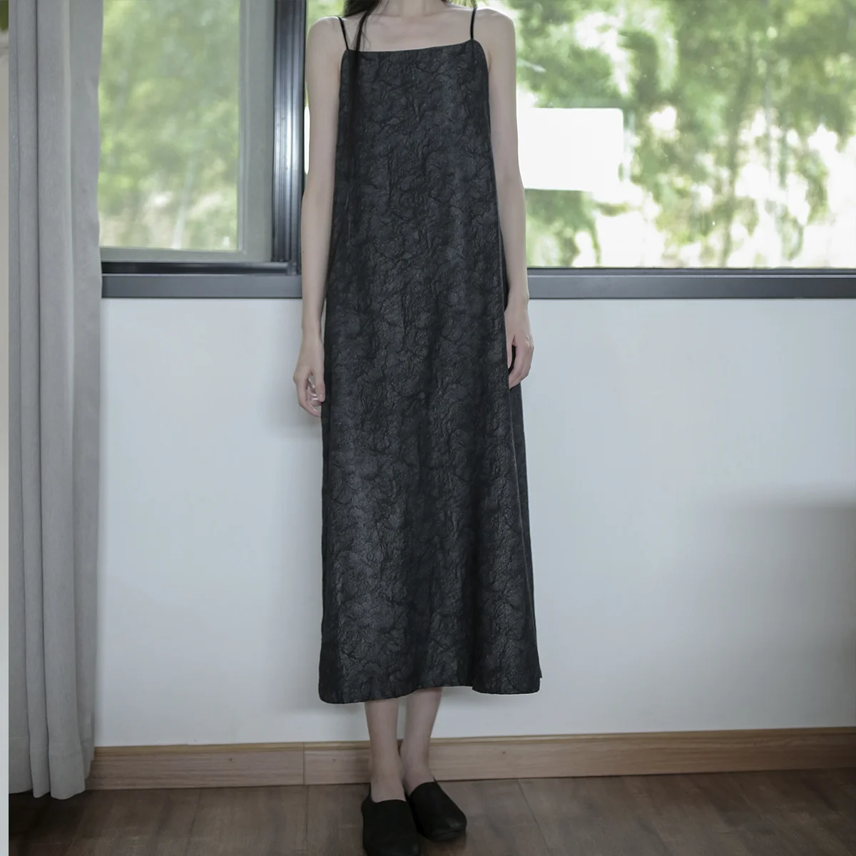 UMI MAO Chinese Style Yamamoto Dark Black Ink Light Homemade Flat Collar Minimalist Suspender One-step Long Dress Elegant Y2K