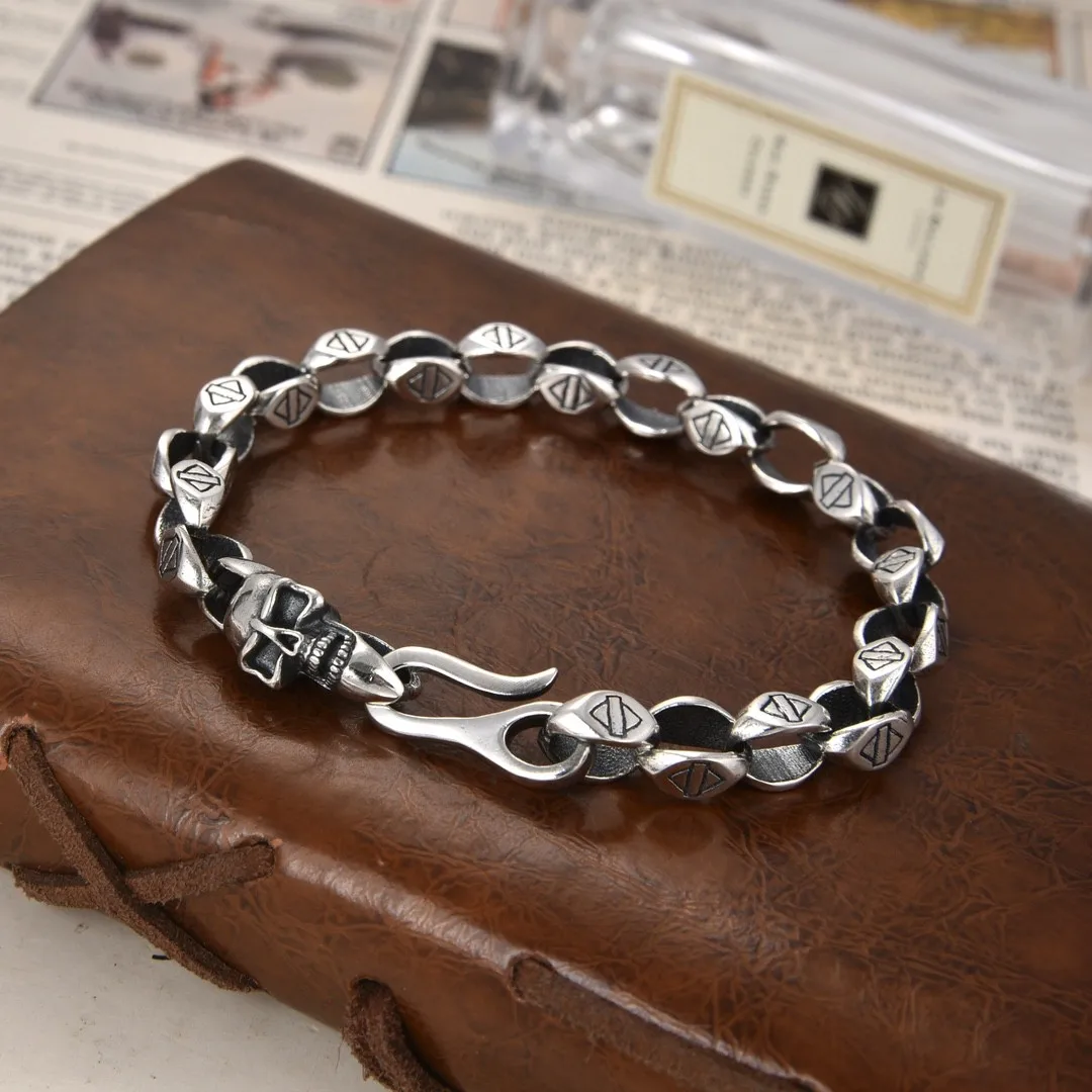 

S925 sterling silver fashiontrendy jewelry men and women fashionretro thai silver skull bracelet stylish