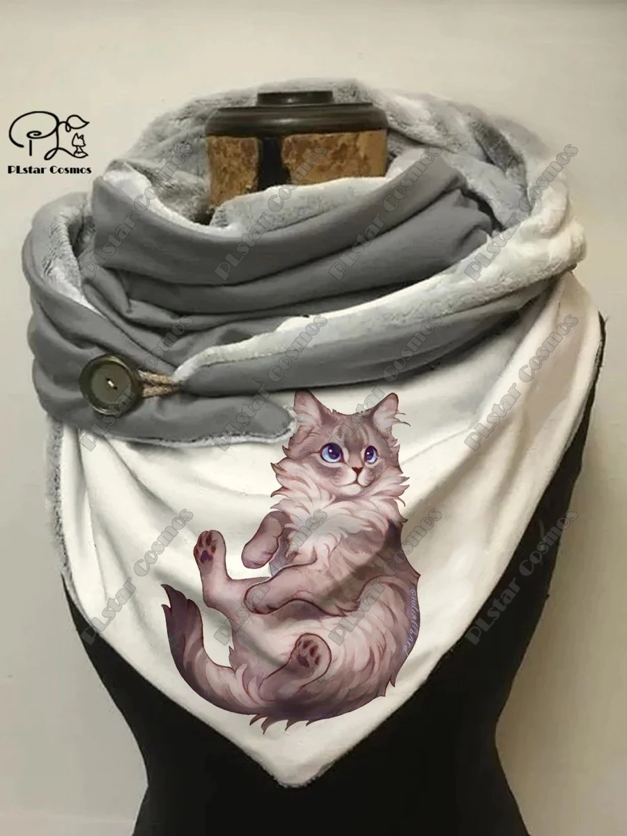 3D printed animal series cute kitten funny pattern female warm shawl spring and winter small triangle scarf M-1