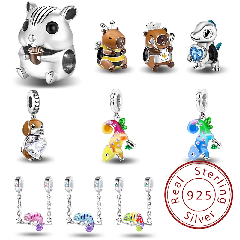 925er Sterlingsilber, süßer Hamster, Capibala, Welpe, Tierserie, Perle, DIY-Armband, Armreif, Geschenk, hochwertiger edler Schmuck