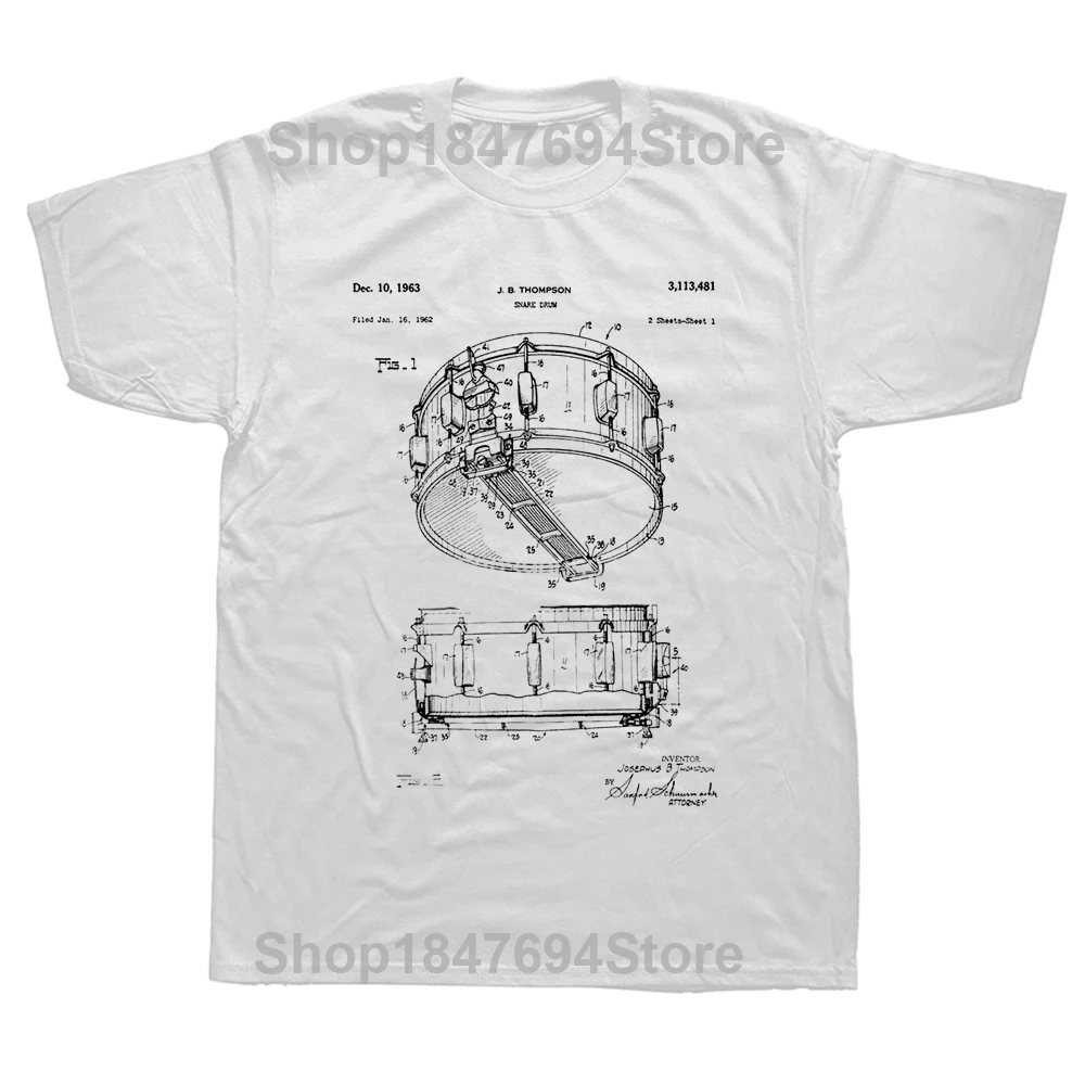 Funny Drum Drummer Patent Musician Percussion T Shirt Graphic Cotton Streetwear Short Sleeve Birthday Gifts Summer Style T-shirt